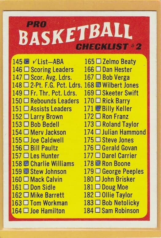 -72 BASKETBALL CHECKLIST 2 EX+ 1971 Topps 1971 Topps