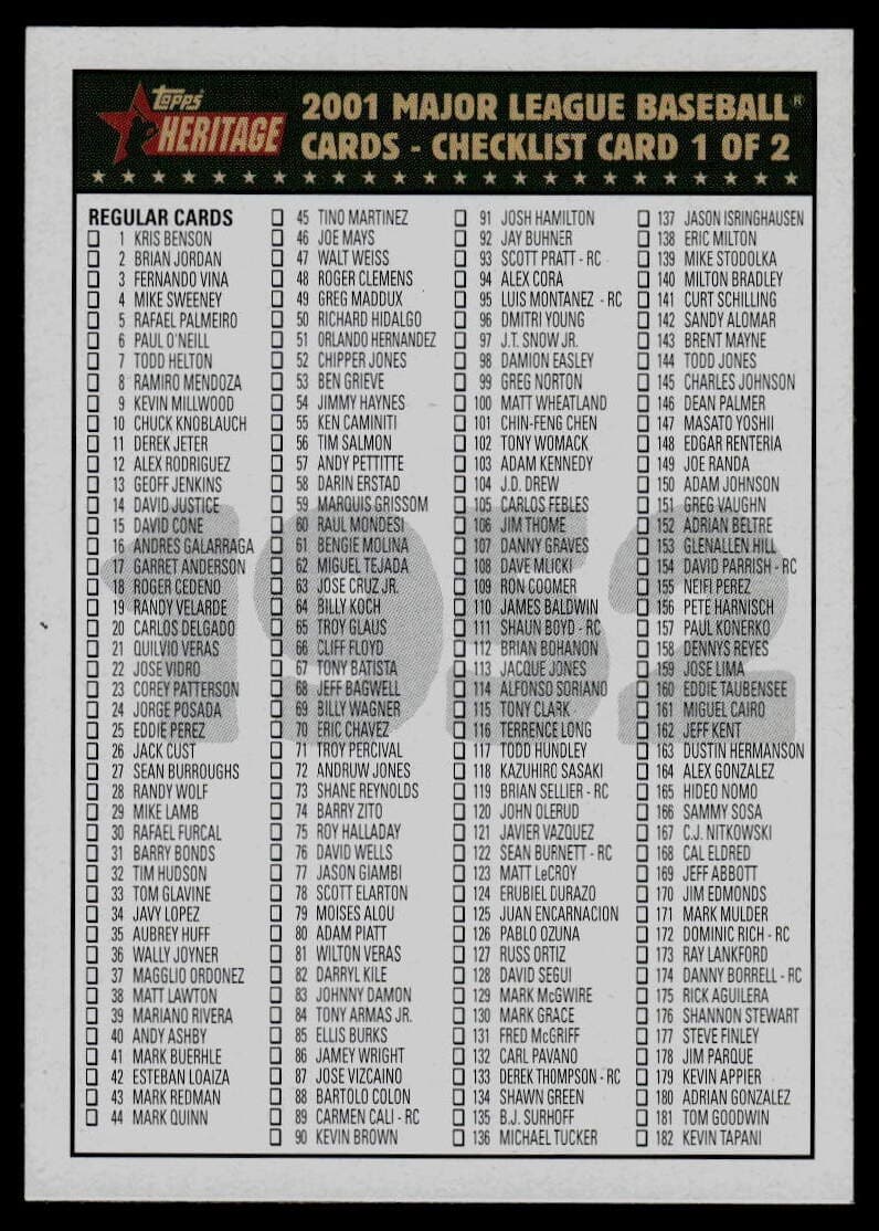 Checklist: 1-359 2001 Topps Heritage