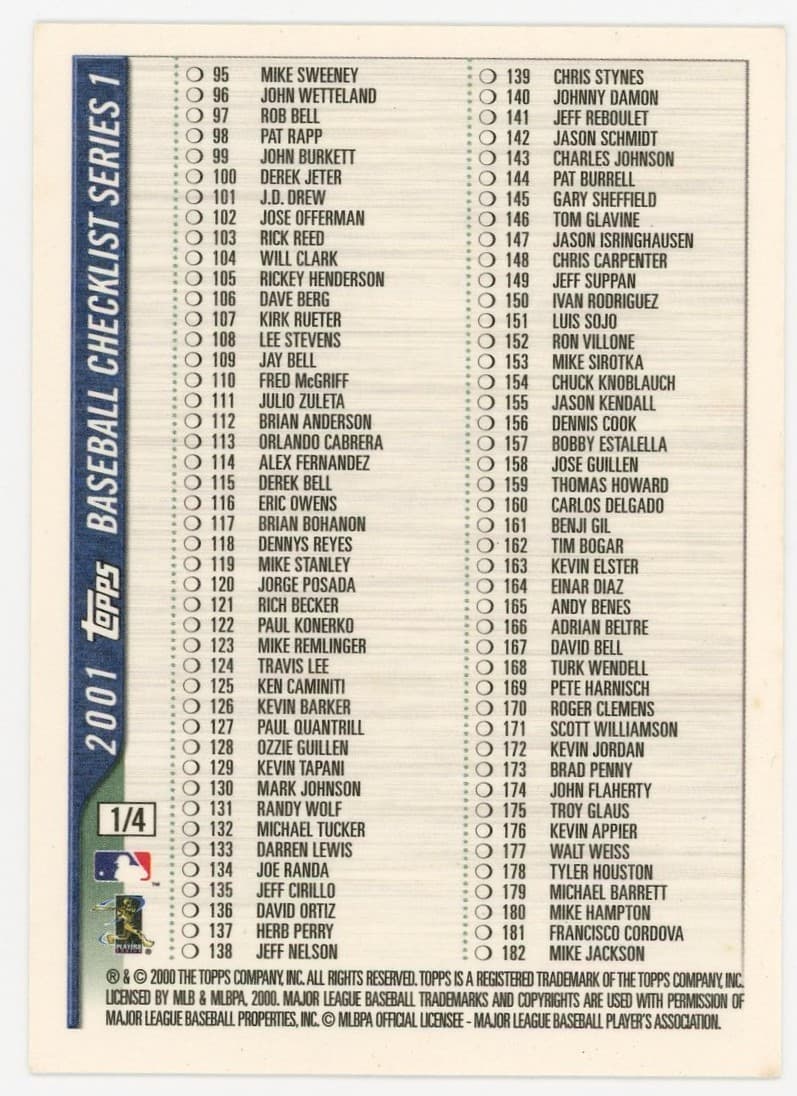 Baseball Checklist 2001 Topps