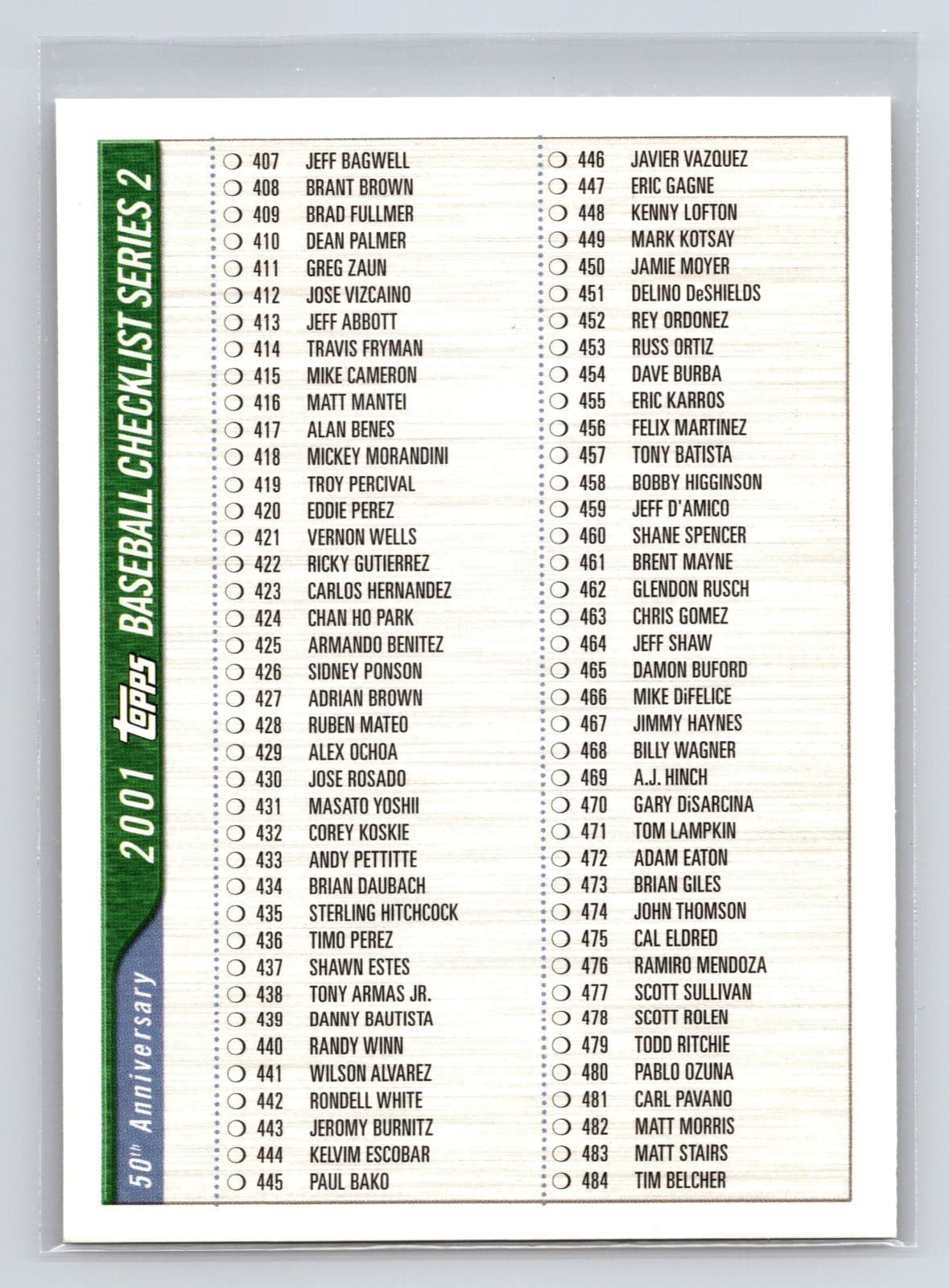 Series 2 Checklist 2001 Topps 2001 Topps