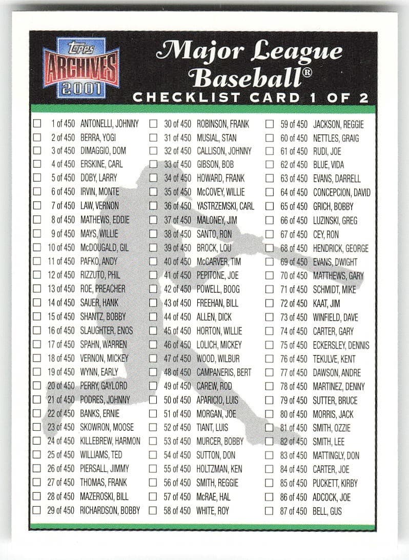 Archives # Series 2 Checklist: 2001 Topps
