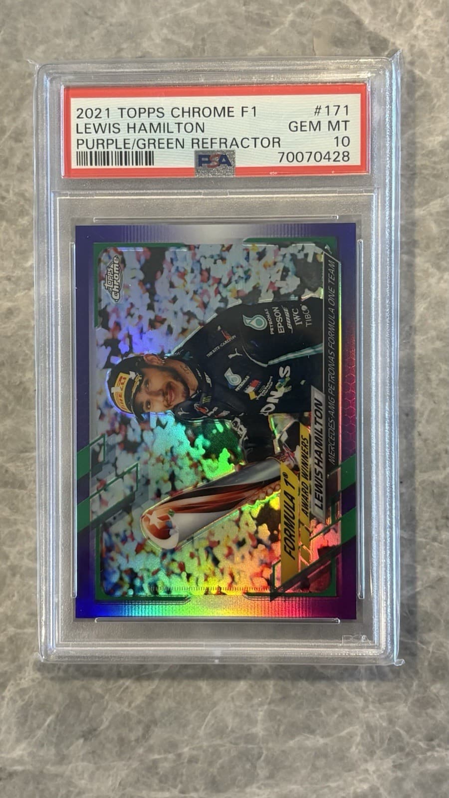 Lewis Hamilton Purple 2021 Topps Chrome 2021 Topps Chrome green-purple-refractor