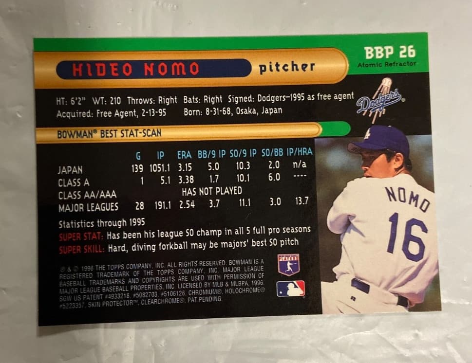 Best Hideo Nomo 1996 Bowman 1996 Bowman refractor