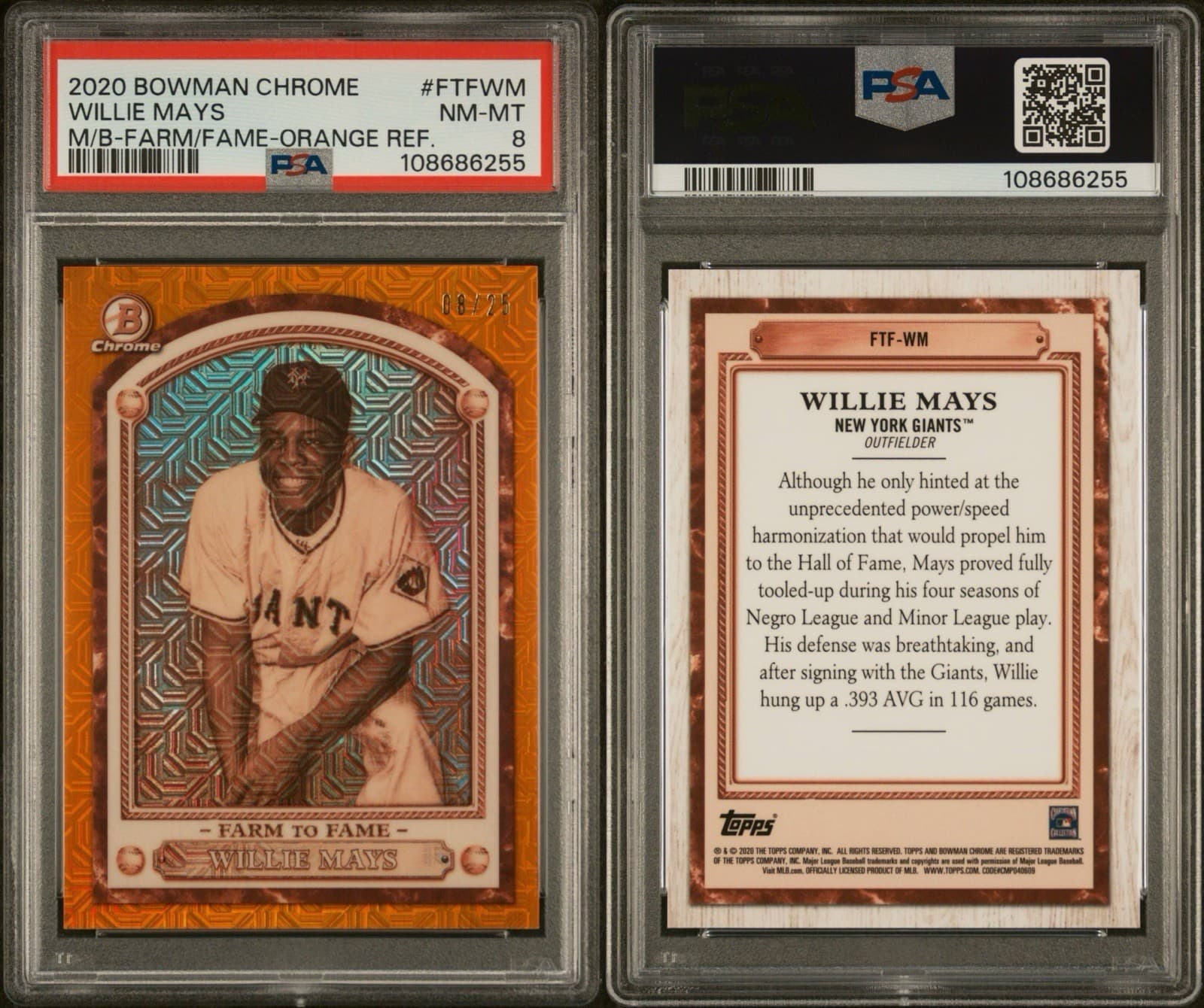 Willie Mays Baseball 2020 Bowman Chrome 2020 Bowman Chrome orange-refractor