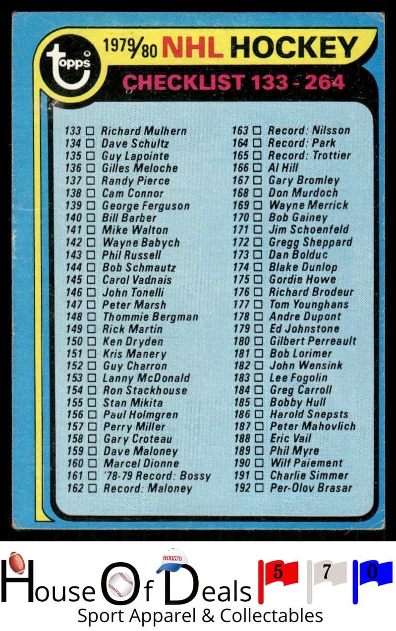 -80 Checklist 133-264 NHL Hock 1979 Topps 1979 Topps