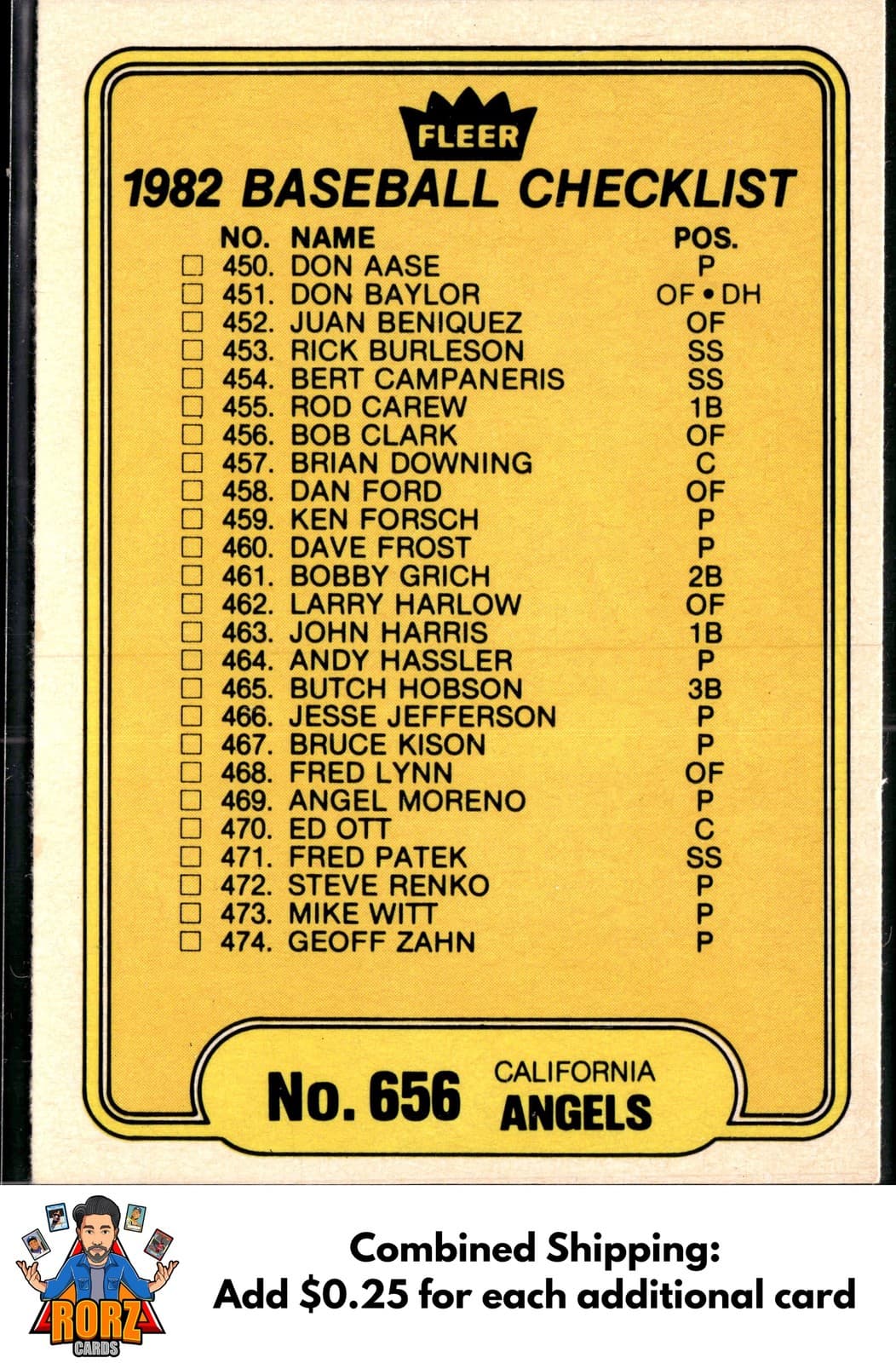 Checklist: Angels / Pirates CL 1982 Fleer 1982 Fleer