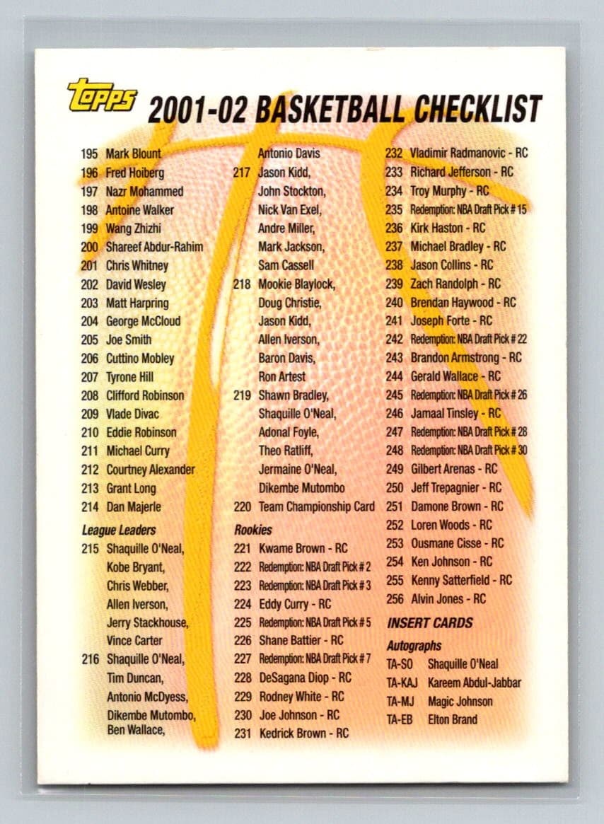 Checklists Yellow 2001 Topps 2001 Topps