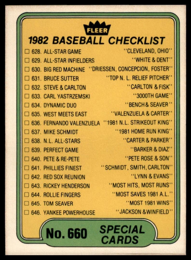 Special Cards 1982 Fleer 1982 Fleer