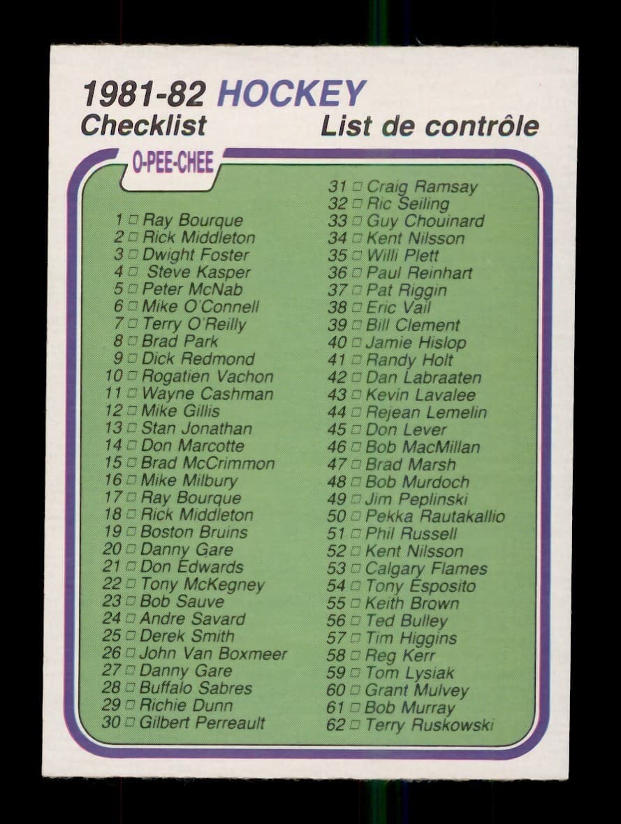 -82 CARDS 1-132 UNMARKED CHECK 1981 O-Pee-Chee 1981 O-Pee-Chee