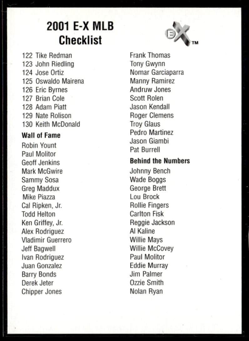 EX - MLB Checklist 2001 Unknown 2001 Unknown