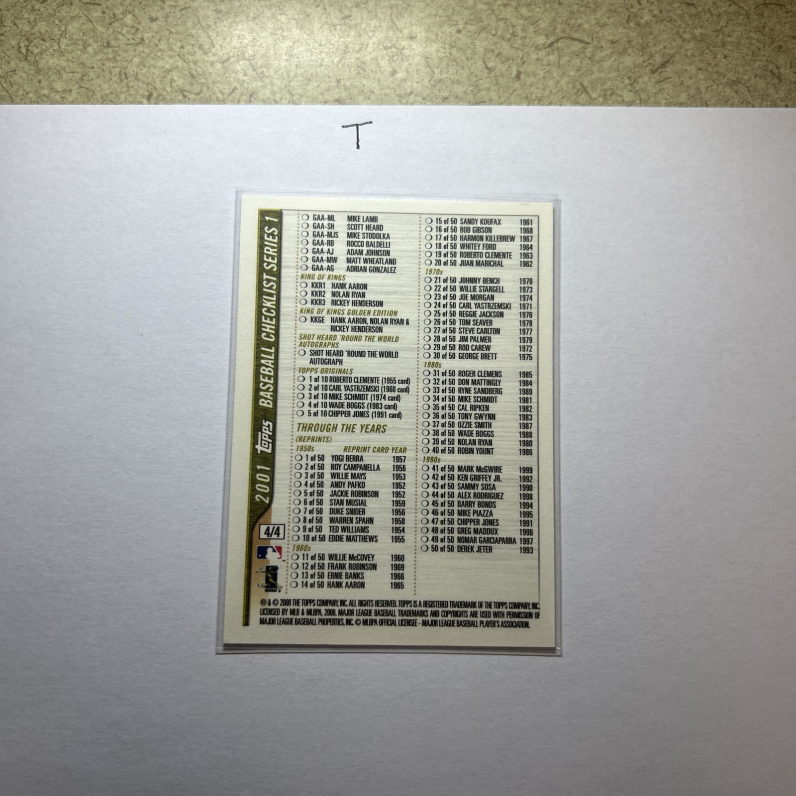 Baseball Checklist Series 2001 Topps
