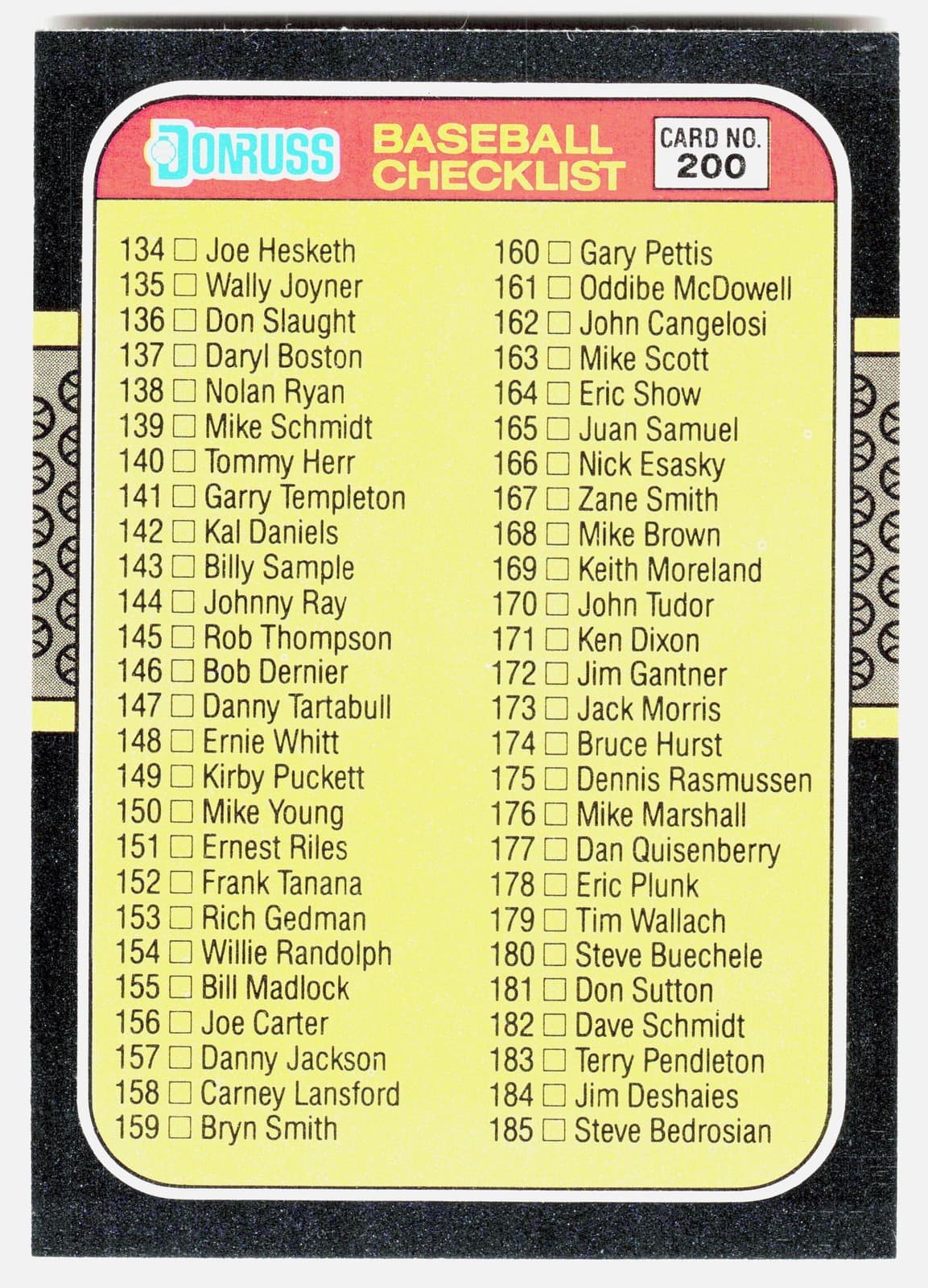 Checklist: 134-239 - NM+ 1987 Donruss