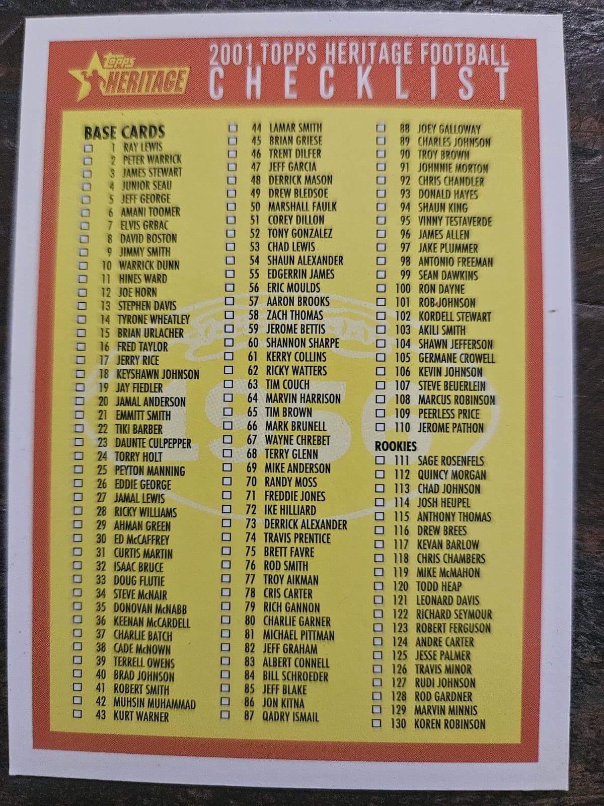 Football Checklist 2001 Topps Heritage 2001 Topps Heritage