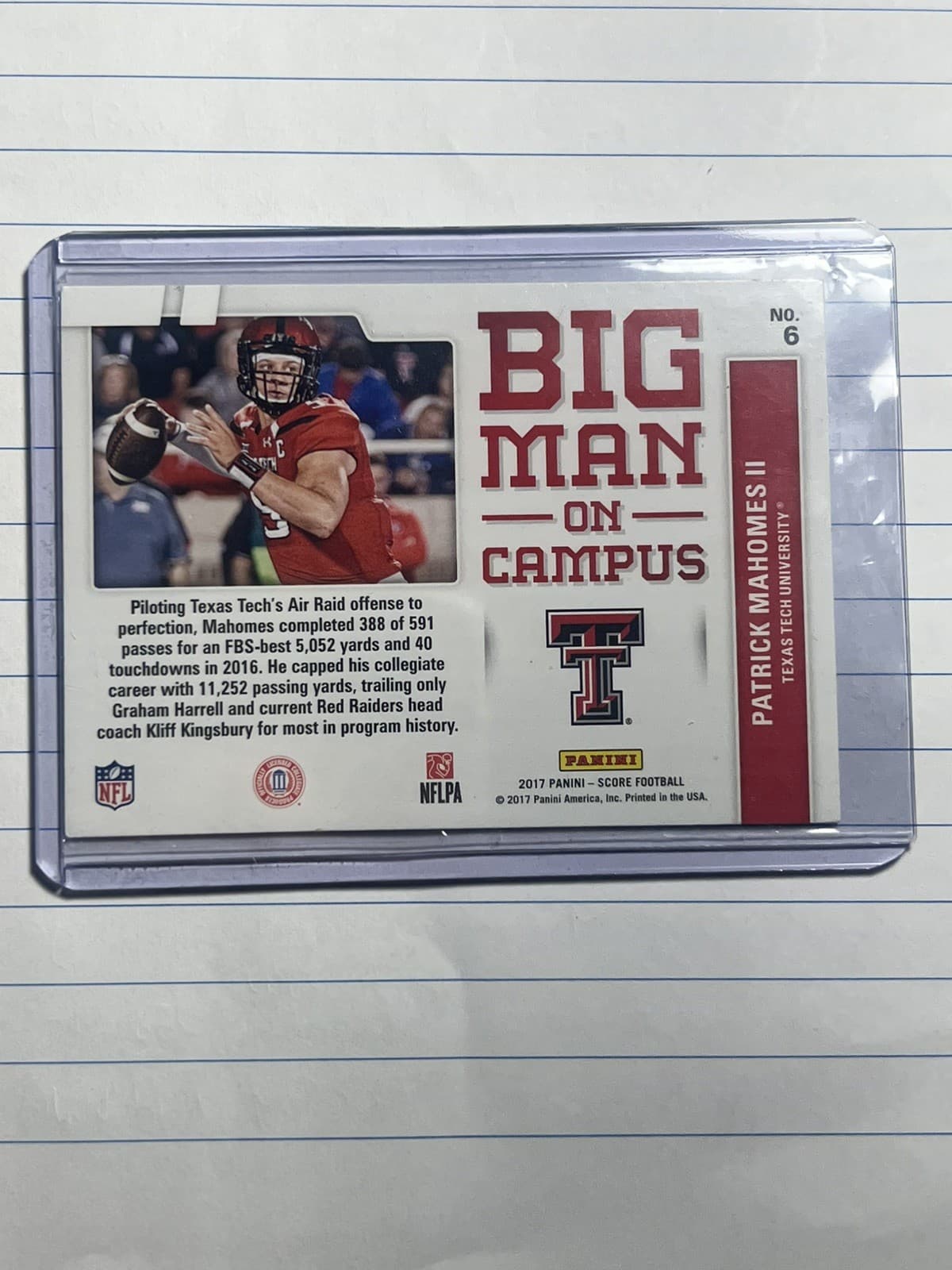 Patrick Mahomes II 2017 panini Score Big Man on Campus