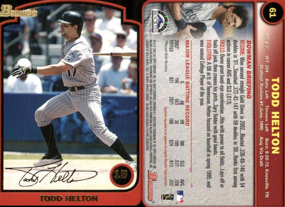 Todd Helton 2003 bowman Bowman