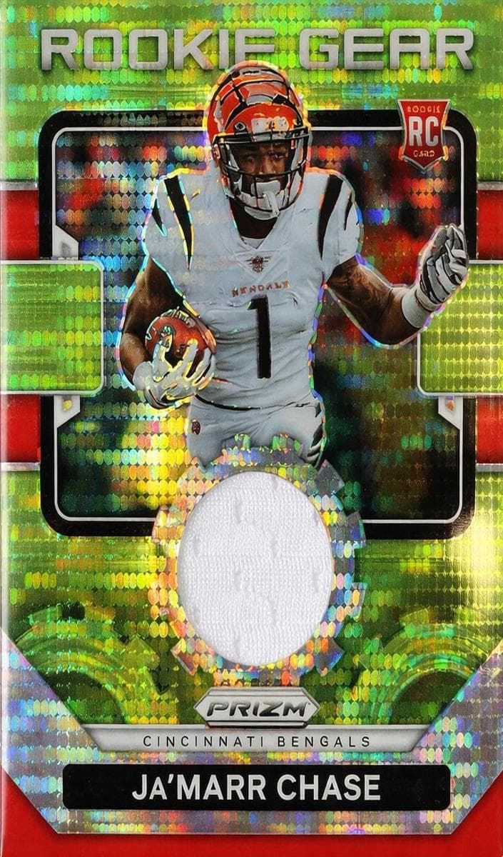 Ja'Marr Chase 2021 panini Prizm Rookie Gear Football Neon Green Pulsar