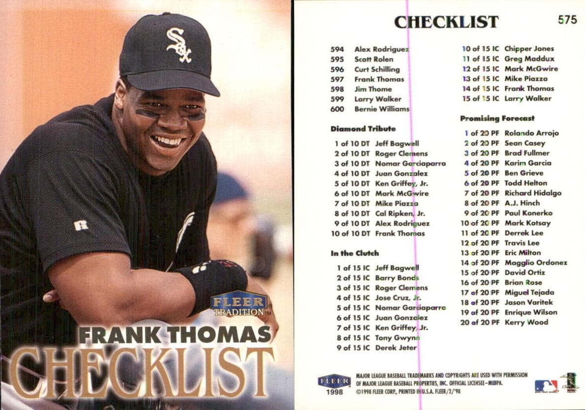 Frank Thomas 1998 fleer Fleer Tradition