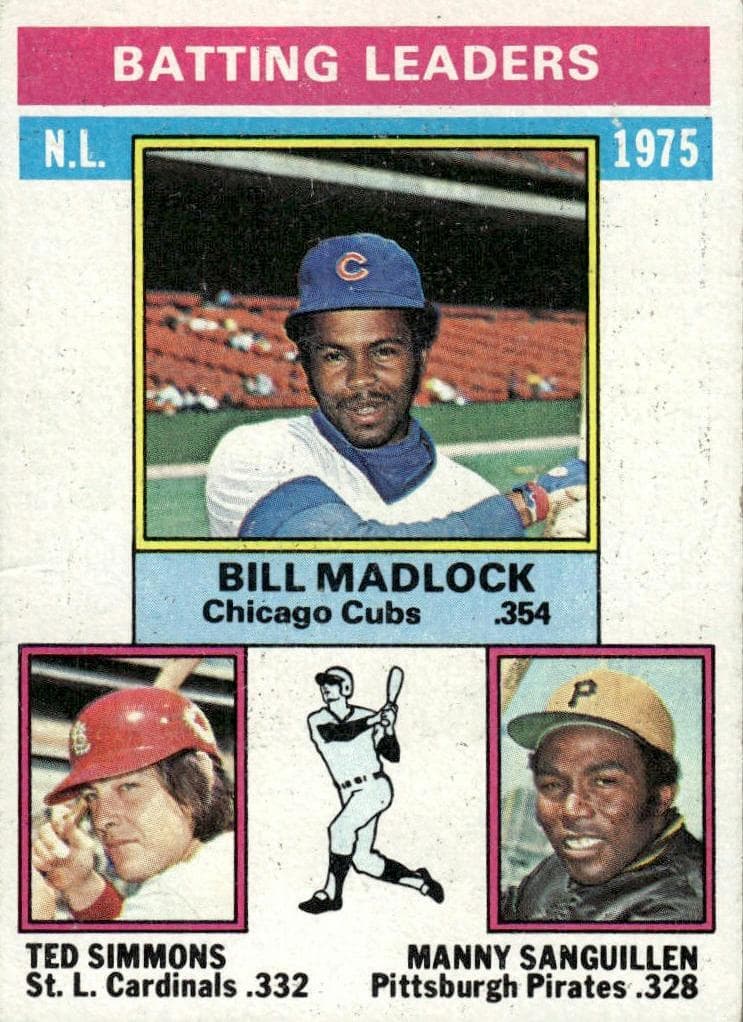 1975 NL Batting Leaders (Bill Madlock / Ted Simmons / Manny Sanguillen) 1976 topps Topps
