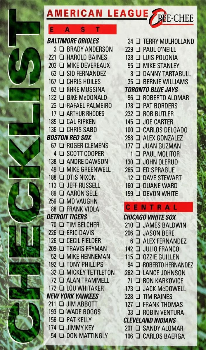 Checklist 1994 panini