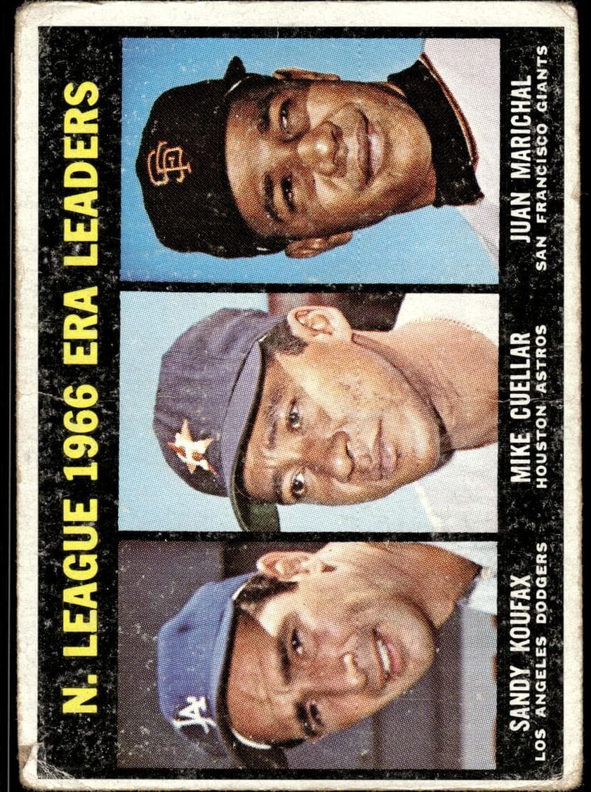 National League 1966 ERA Leaders (Sandy Koufax / Mike Cuellar / Juan Marichal) 1967 topps Topps