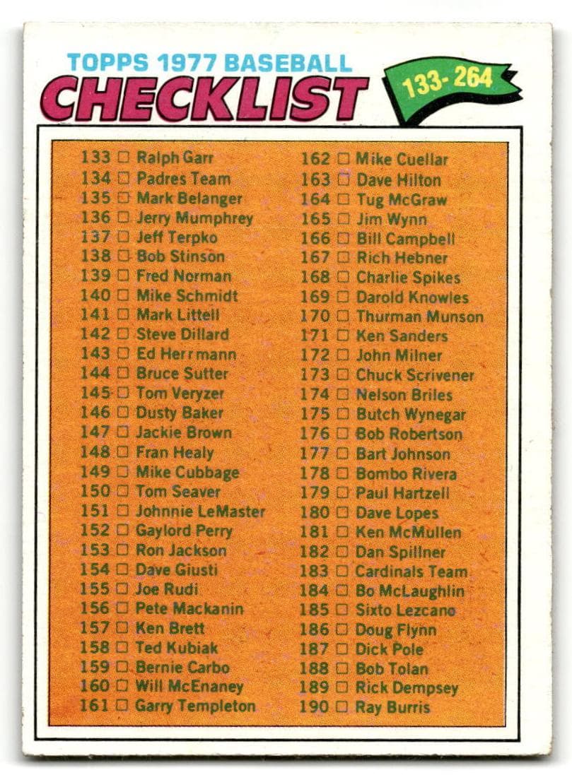 Checklist: 133-264 1977 topps Topps