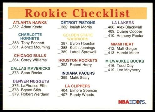 Rookie Checklist 1992 panini Hoops