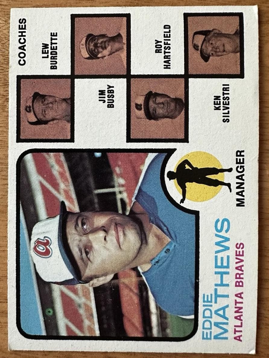 Braves Field Leaders (Eddie Mathews / Lew Burdette / Jim Busby / Roy Hartsfield / Ken Silvestri) 1973 topps Topps