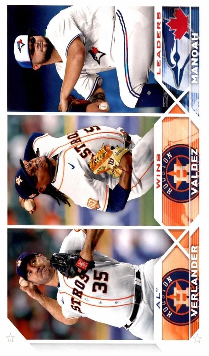 AL Wins Leaders (Justin Verlander / Framber Valdez / Alek Manoah) 2023 topps Topps