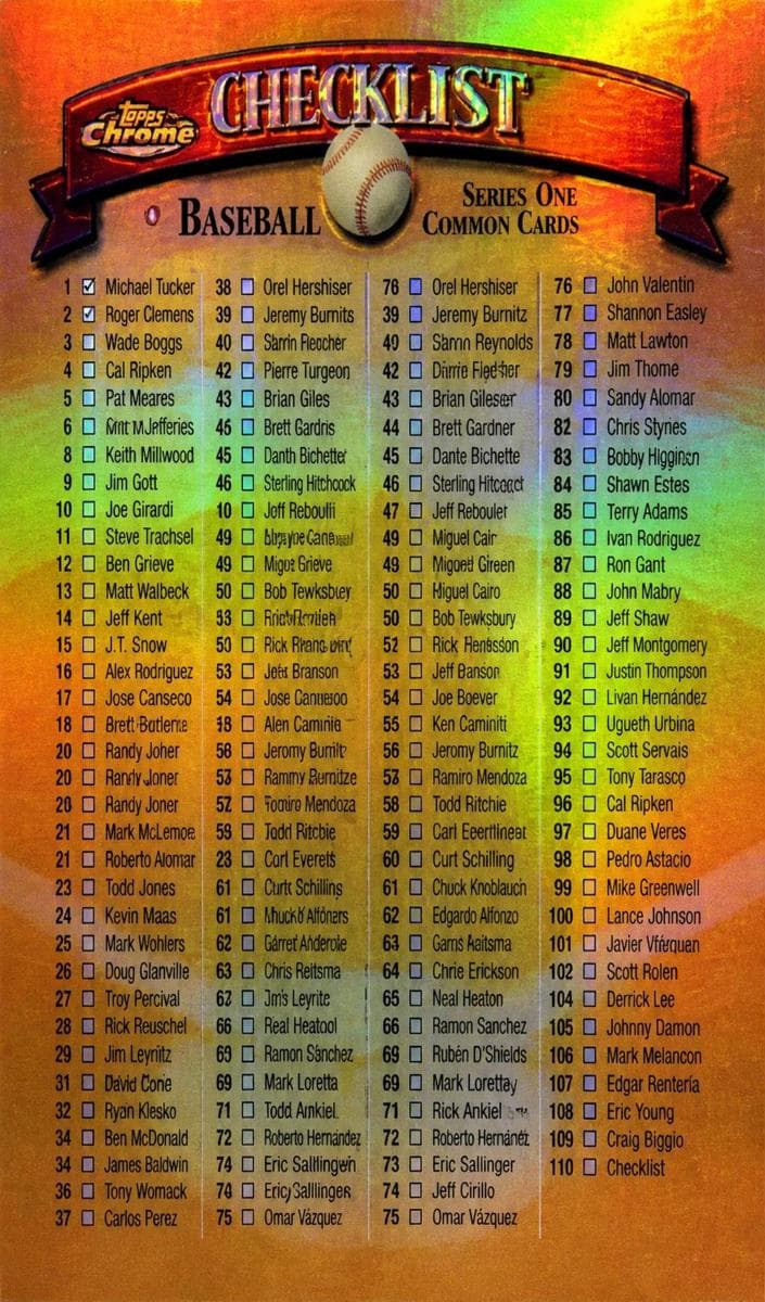 Checklist 1998 topps Topps Gallery