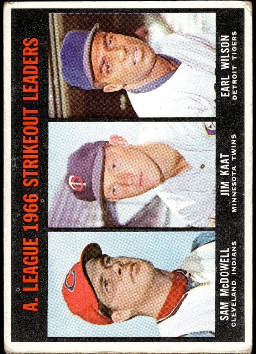 American League 1966 Strikeout Leaders (Sam McDowell / Jim Kaat / Earl Wilson) 1967 topps Topps