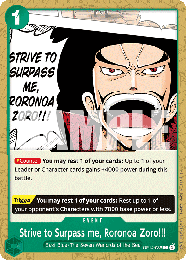 Strive To Surpass Me, Roronoa Zoro 2025 One Piece Japanese Azure Sea's Seven