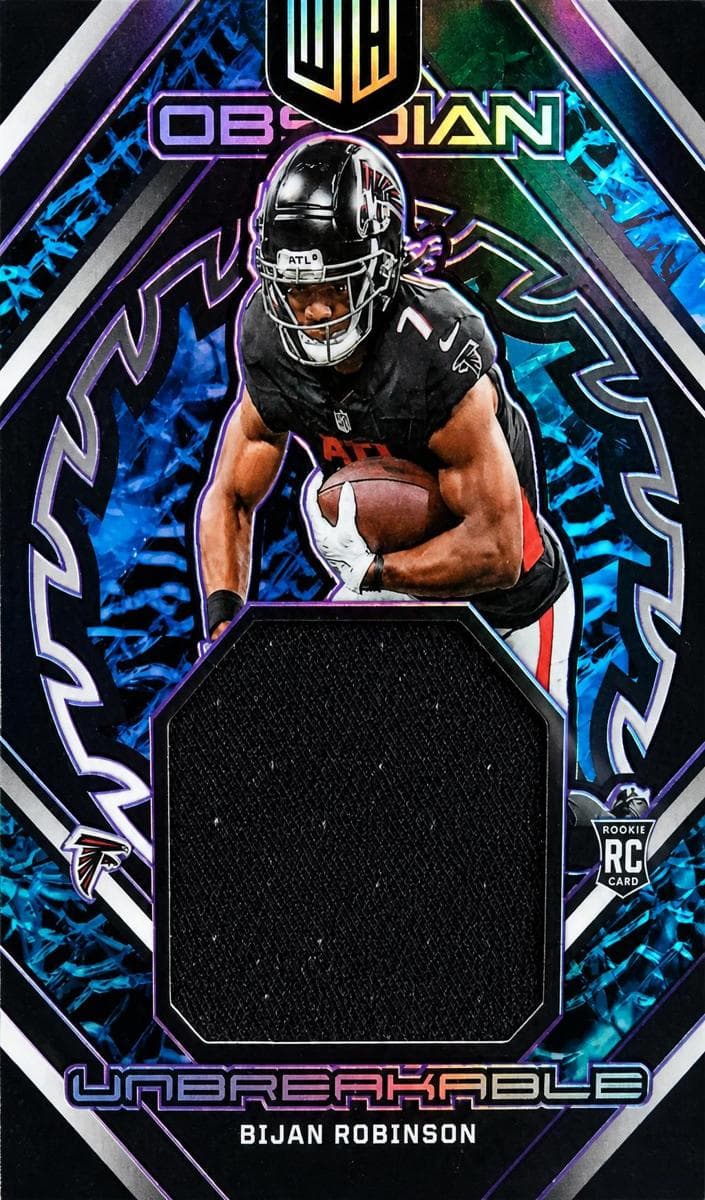 Bijan Robinson 2023 panini Obsidian Unbreakable Memorabilia Football Electric Etch Purple