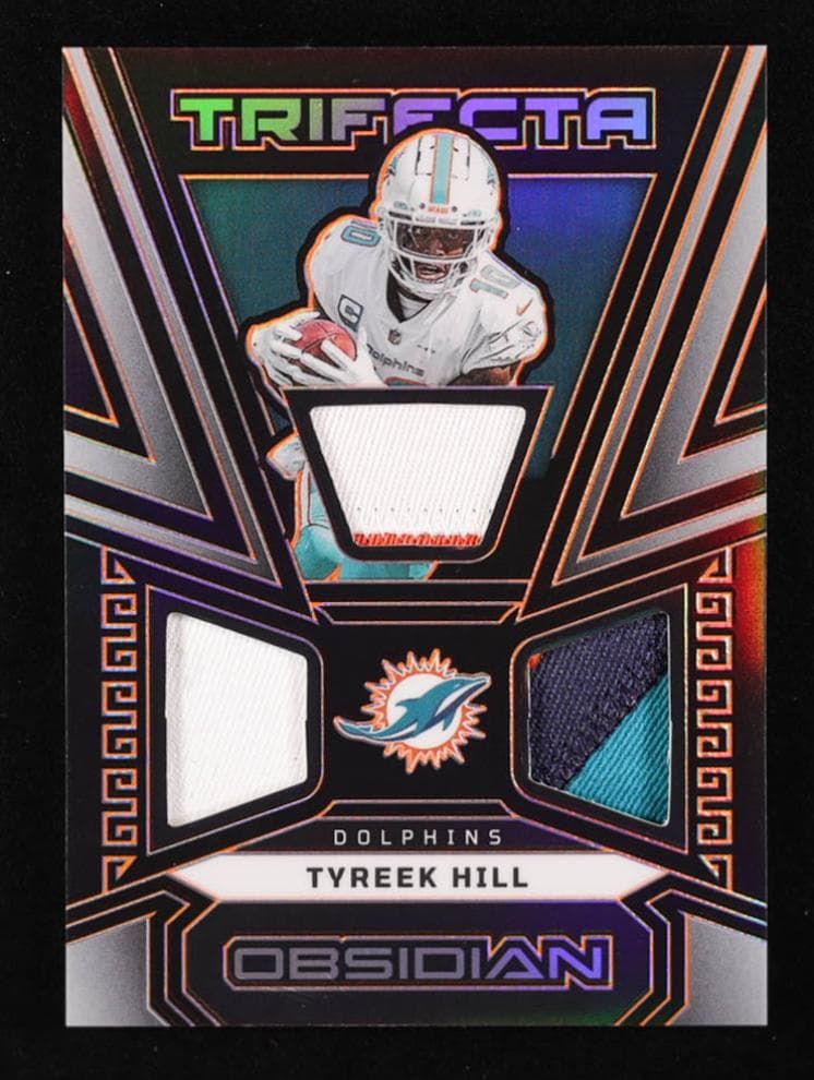 Tyreek Hill 2023 panini Obsidian Trifecta Swatches Football Electric Etch Orange