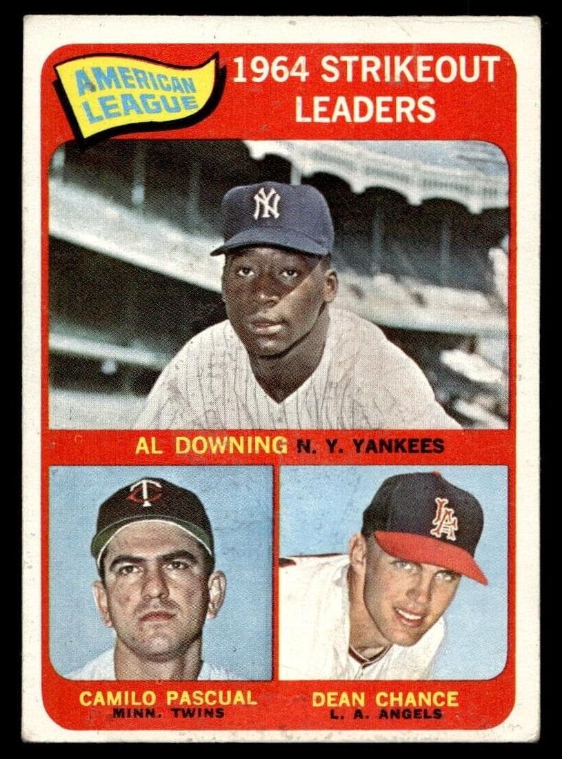 American League 1964 Strikeout Leaders (Al Downing / Camilo Pascual / Dean Chance) 1965 topps Topps
