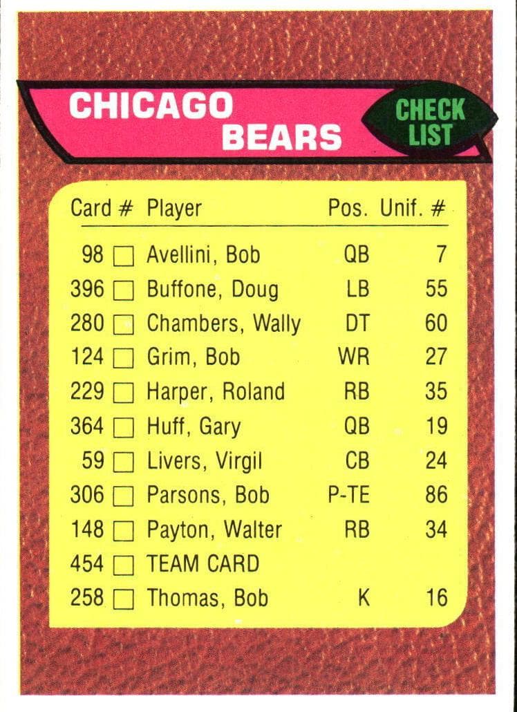 Chicago Bears 1976 topps Topps