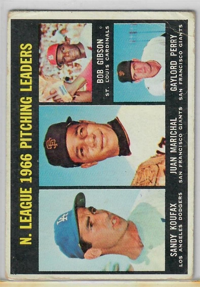 National League 1966 Pitching Leaders (Sandy Koufax / Juan Marichal / Bob Gibson / Gaylord Perry) 1967 topps Topps