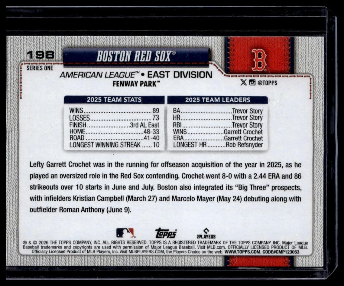 Boston Red Sox Team Card #198