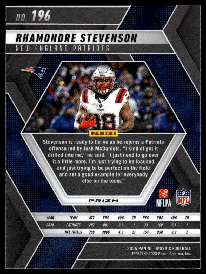 Rhamondre Stevenson 2025 panini Mosaic