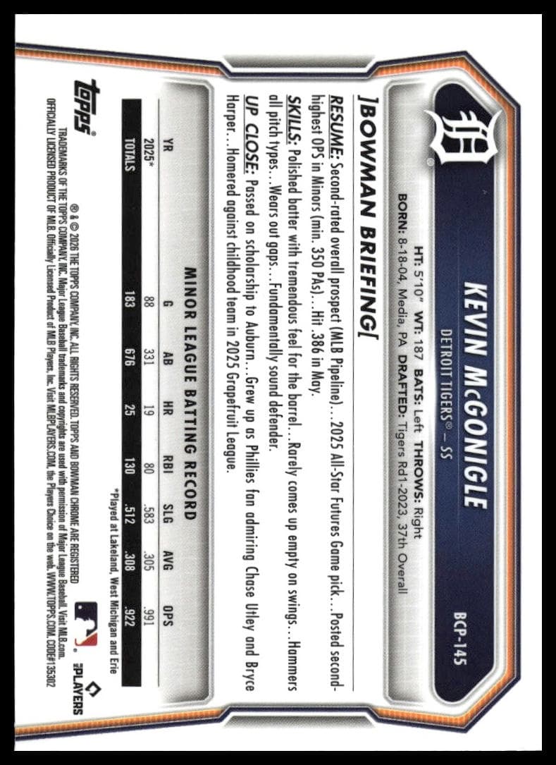 Kevin McGonigle trading card