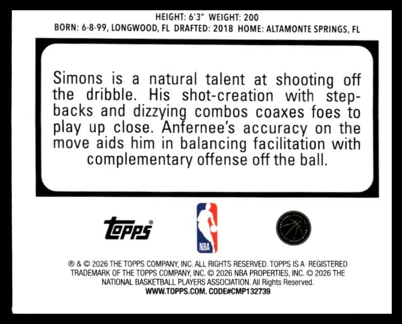 Anfernee Simons 2025 panini