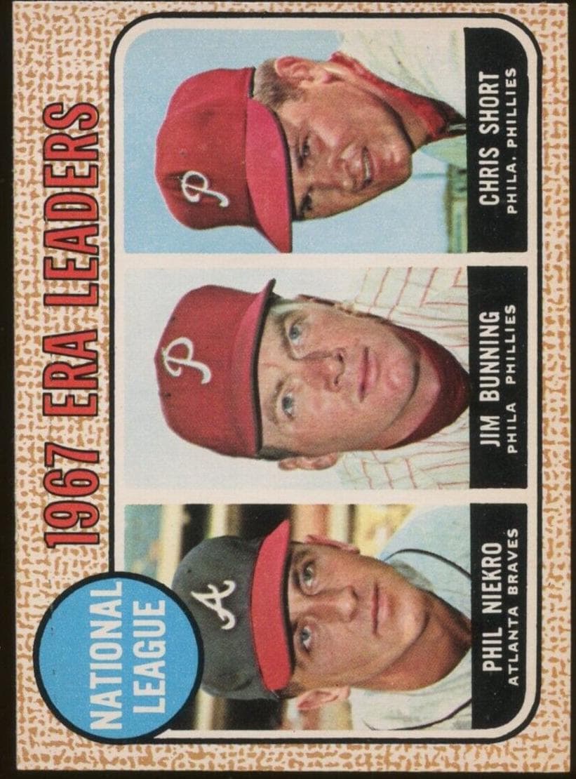 National League 1967 ERA Leaders (Phil Niekro / Jim Bunning / Chris Short) 1968 topps O-Pee-Chee
