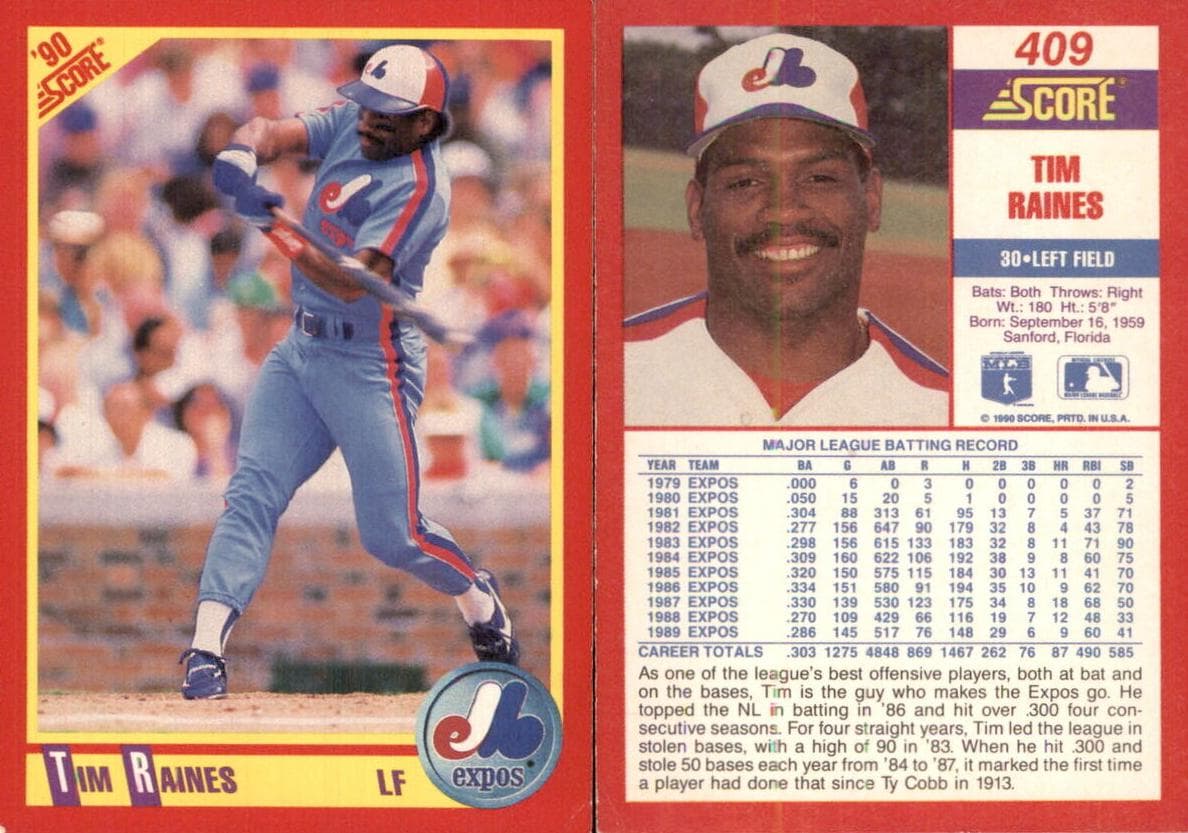 Tim Raines 1990 panini Score