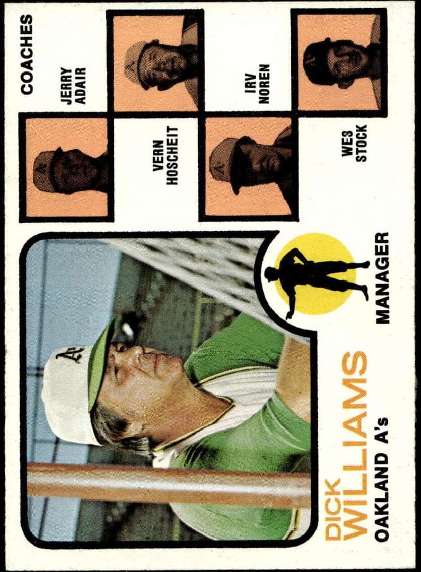 A's Field Leaders (Dick Williams / Jerry Adair / Vern Hoscheit / Irv Noren / Wes Stock) 1973 topps Topps
