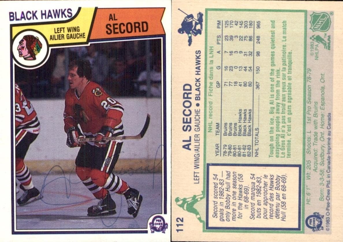 Al Secord 1983 topps O-Pee-Chee