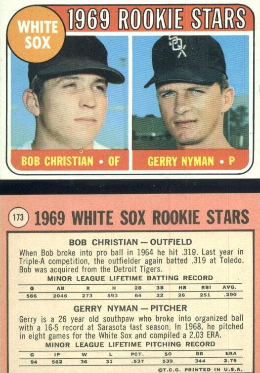 White Sox 1969 Rookie Stars (Bob Christian / Gerry Nyman) 1969 topps Topps