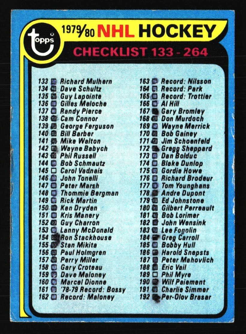 Checklist 133-264 -80 HOCKEY 1979 Topps 1979 Topps
