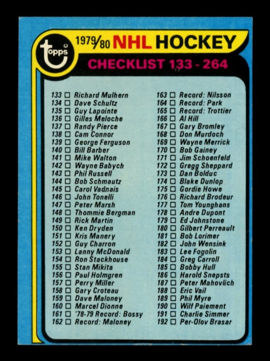 -80 NHL Hockey UNMARKED CHECKL 1979 Topps 1979 Topps