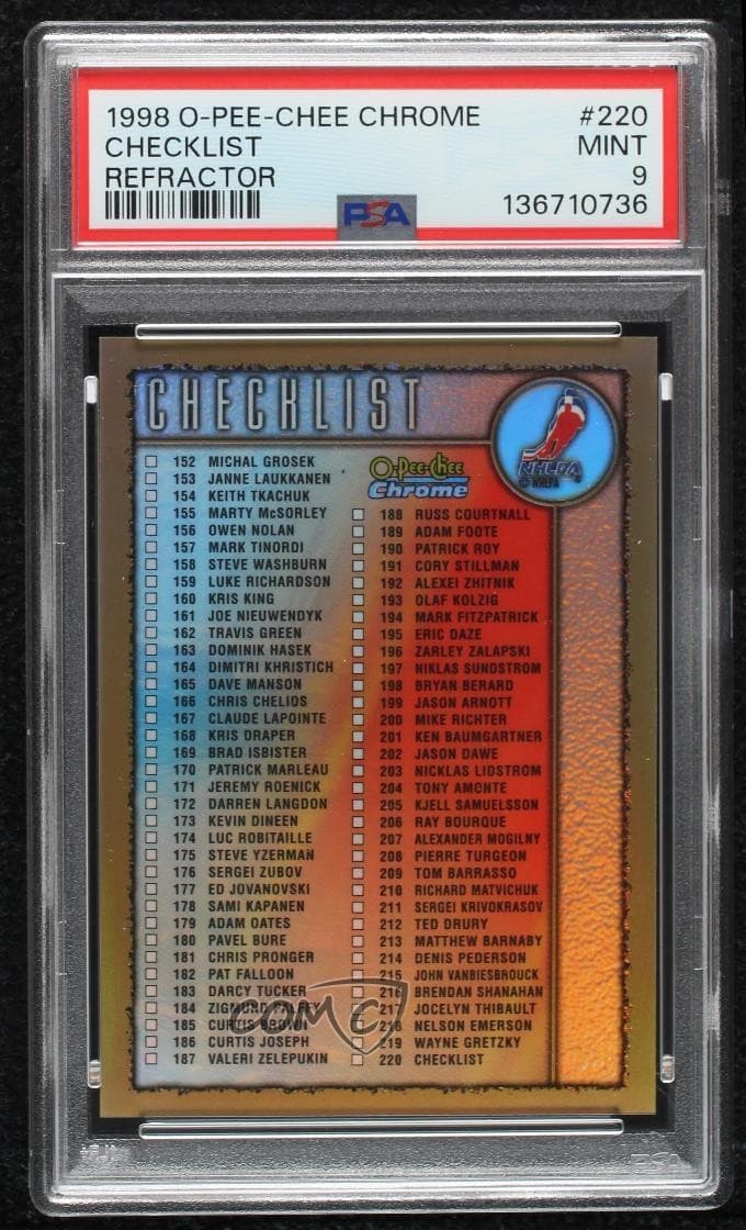 -99 Checklist in3 1998 O-Pee-Chee 1998 O-Pee-Chee refractor