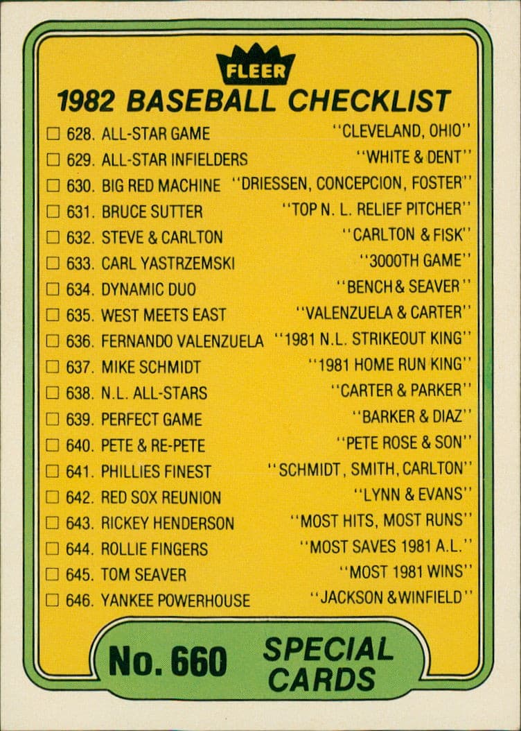 Baseball - Checklist 1982 Fleer 1982 Fleer