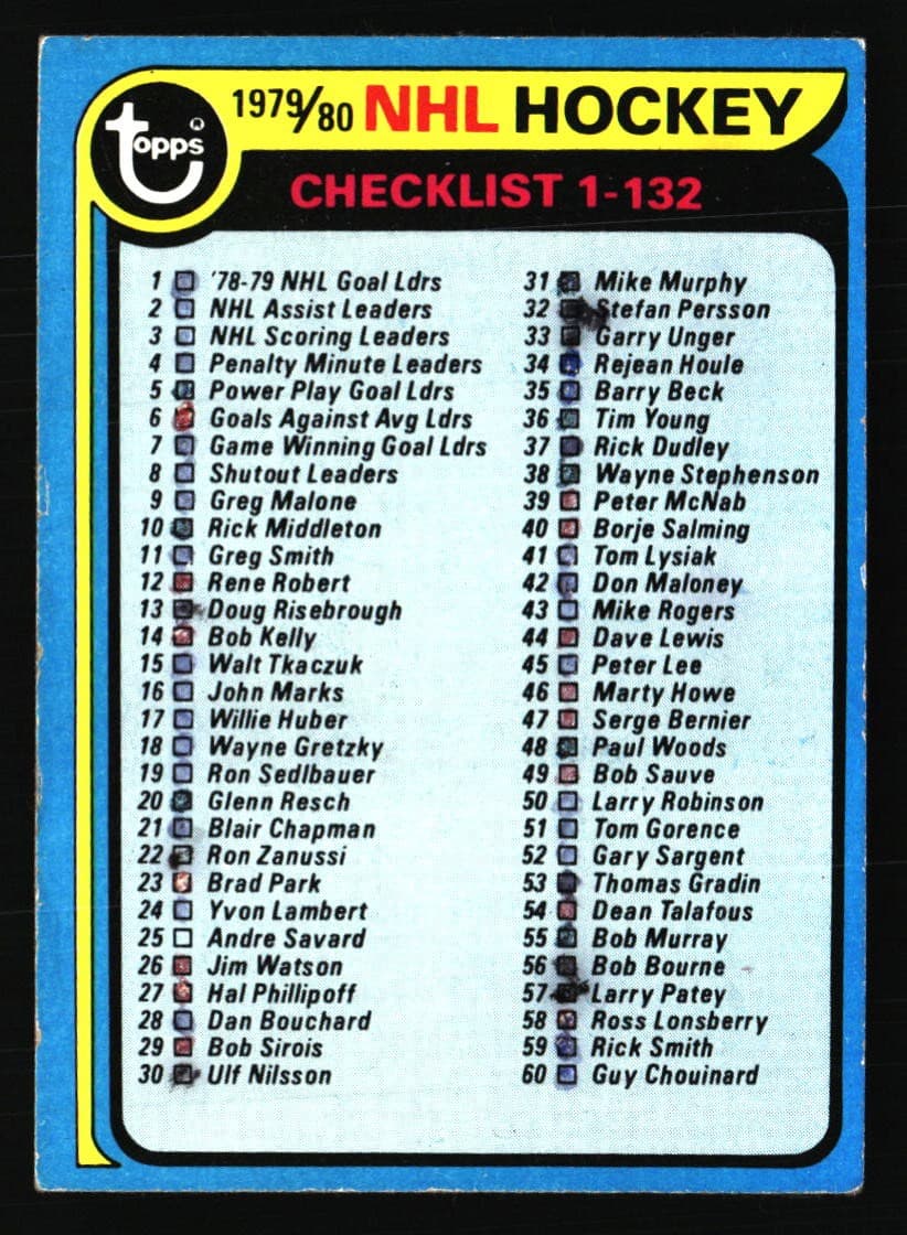 NHL Checklist 1-132 -80 HOCKEY 1979 Topps 1979 Topps